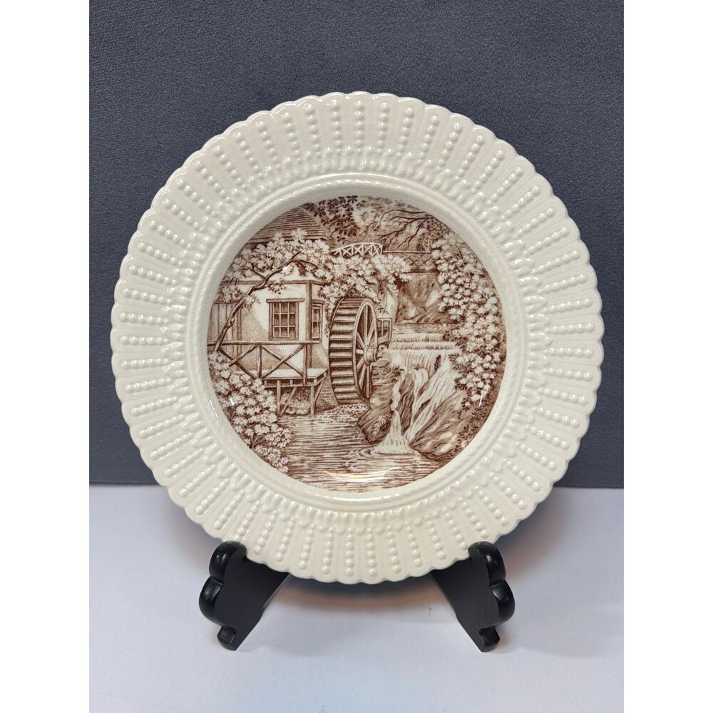 Vintage Brown Transferware Royal Cauldon England Dinner Plate “The Water Wheel”
